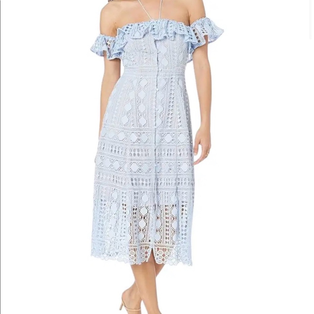 NWT En Saison Blue Crochet Midi Dress